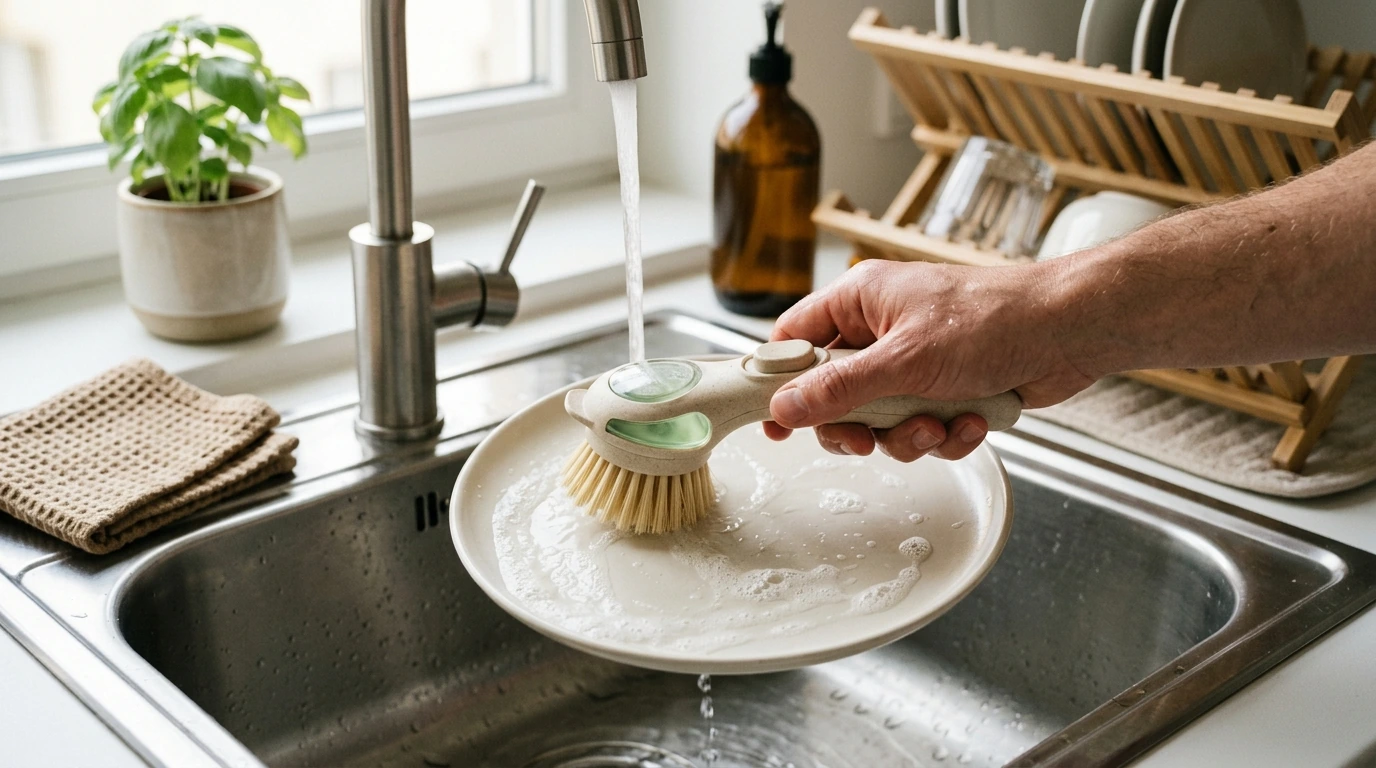 Eco-Friendly Dish Brush With Built-In Soap Dispenser